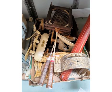 A vintage pair of Dunlop racquets in press; a resin chess set; etc.