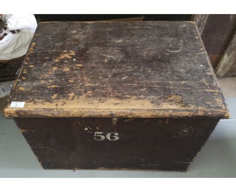 A vintage painted pine tool box containing various vintage tools etc 