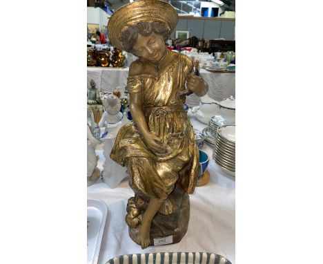 A Goldscheider figure:  girl in sunhat holding a fish, impressed 'Goldscheider 191 G32, 9, signed 'Cherc', height 44 cm 9 (re