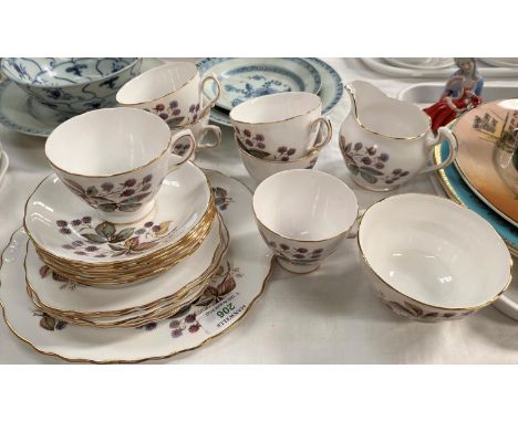 A Foley Somerset coffee service; another floral tea service; a crystal bowl; and another 