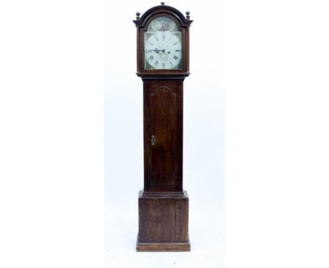 A 19TH CENTURY PINE CASED LONGCASE CLOCK with eight day movement, painted dial, subsidiary dial and date aperture, signed B:M