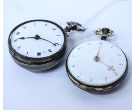 TWO ANTIQUE SILVER CASED WATCHES one in a London silver case dated 1796 engraved B Heath London number 6737, and a gilt cased