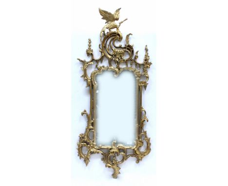 A 20TH CENTURY GILT CHIPPENDALE STYLE MIRROR 59cm x 142cm 