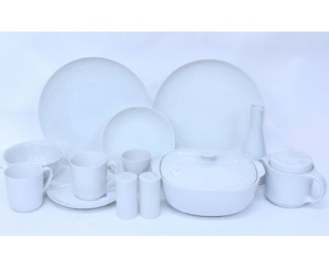 AN EXTENSIVE GERMAN AND OTHER WHITE PORCELAIN DINNER/TEA SERVICE to include plates, bowls, tureens, tea cups, cream jugs, con