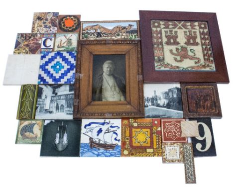 A COLLECTION OF 19TH CENTURY AND LATER TILES to include Delft, Barratt, Minton, Poole, Kenneth Clark, etc and other decorativ
