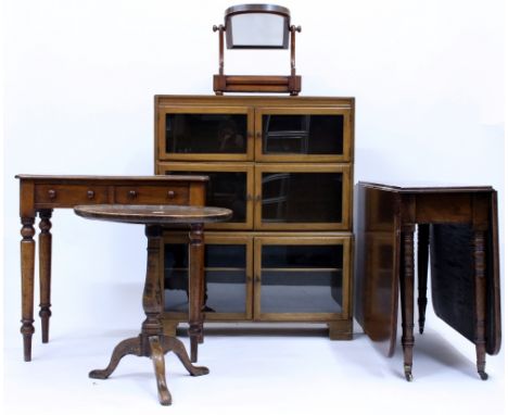 A VICTORIAN MAHOGANY SIDE TABLE  with two frieze drawers and turned tapering legs, a drop leaf dining table, a Georgian and l