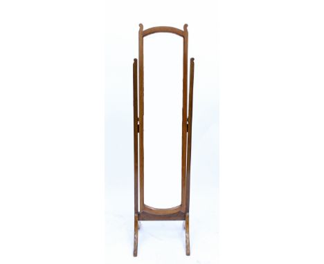 A HARDWOOD FRAMED CHEVAL MIRROR  with bevelled mirror plate, 41cm wide x 160.5cm high 