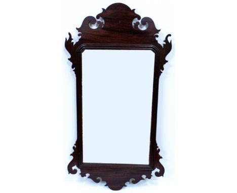 A GEORGIAN STYLE MAHOGANY FRET FRAMED WALL MIRROR 55.5cm wide x 105.5cm high