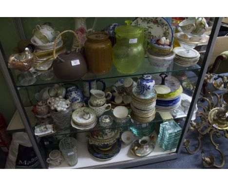 A LARGE QUANTITY OF ASSORTED CHINA, CERAMICS AND GLASSWARE to include Oriental style blue and white ginger jars, Limoges bask
