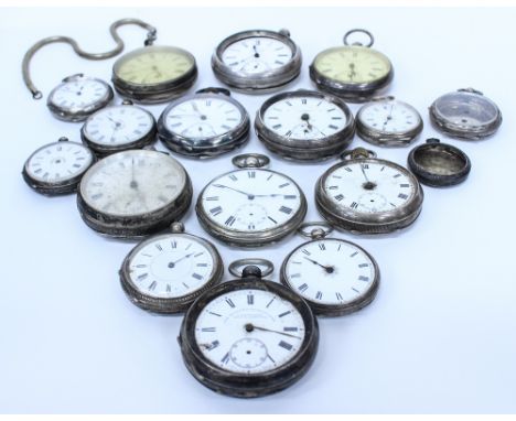 A COLLECTION OF TWENTY SILVER POCKET WATCHES with engraved monogram decoration to include Kendal & Dent, T.Fattorini Balton &