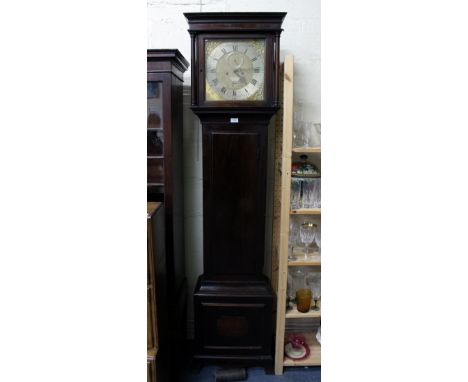 A 19TH CENTURY MAHOGANY LONGCASE CLOCK the brass and silvered dial with Roman and Arabic numerals, subsidiary second hand and