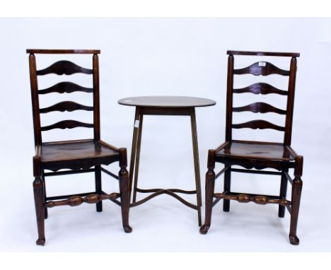 A PAIR OF 19TH CENTURY ASH AND ELM LADDER BACK CHAIRS and an Edwardian occasional table (3)