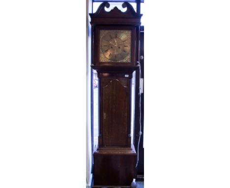 A GEORGE III LANCASHIRE OAK AND MAHOGANY CROSS BANDED LONGCASE CLOCK the 35.5cm square brass dial signed W. Watson, Blackburn