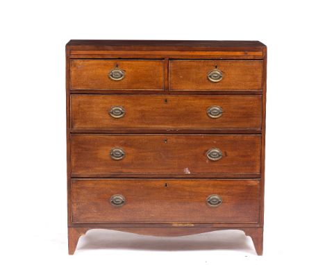 A GEORGIAN MAHOGANY CHEST of two short and three long drawers with oval brass handles and bracket feet 98cm wide x 106.5cm hi