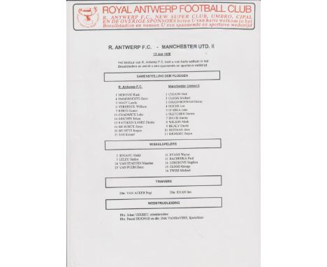Manchester United v R Antwerp FC 12 May 2000 Match Day Team Sheet Away