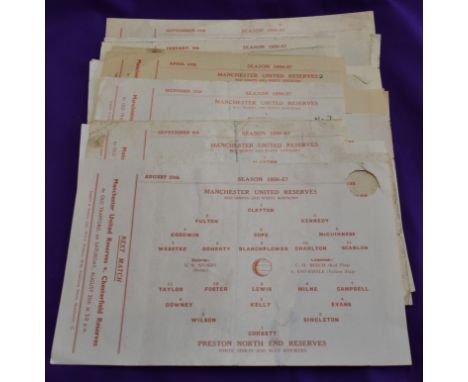 Manchester United Reserves 1956-57 range of single sheet programmes, coupons removed with homes v all reserves Preston Northe