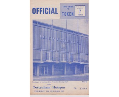 Leeds United v Tottenham Hotspur 15th September 1965, signed front cover, dog eared corner back cover