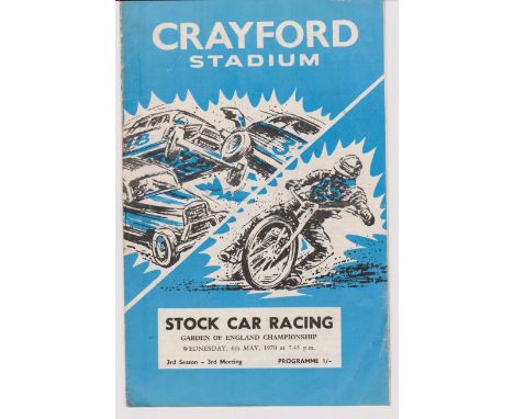 Stock Car Racing-Garden of England Championship 6th May 1970, light horizontal fold, a few dog eared corners