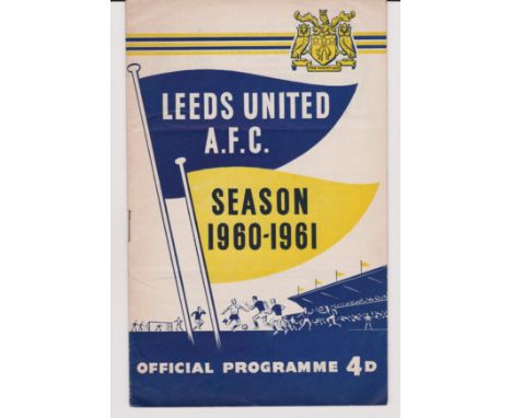 Leeds United v Huddersfield Town 10th September 1960, programme a little faded otherwise in good condition