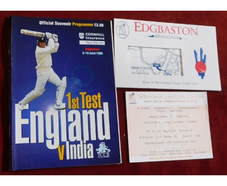 1st Test England v India 60 10 June 1996 programme with match ticket inside, and signed