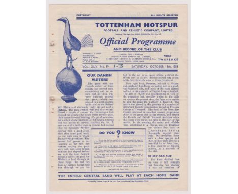 Tottenham Hotspur Reserves v Arsenal Reserves 1951. Creasing and fold. Rust marks and edge holes, with writing. Approx 25 x 1