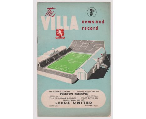 Everton Reserves v Leeds United. 24 August 1957. Fold, creasing. Approx 20 x 13cm