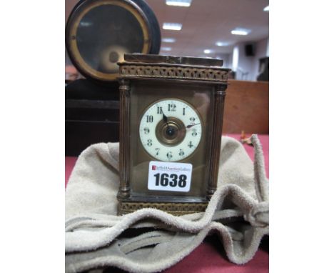A French Rand Co Early XIX Century Cased Carriage Clock, with fluted columns and applied basketwork to the edges, the cream e