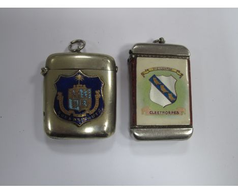 Two Early XIX Century Souvenir Vesta Cases - Bournemouth enamel and Cleethorpes 'New Pavilion'. (2)