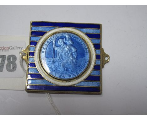 A Hallmarked Silver and Enamel St. Christopher Panel, T&amp; S, Birmingham 1952, highlighted in blues and whites.