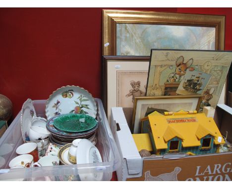 Fisher Price Playhouse, Wedgwood, Colclough, Tuscan, Sadler and other ceramics, prints.