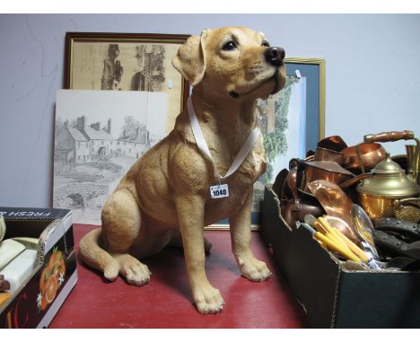 Resin Model Labrador, 51cm high. Four D. Sutcliffe pencil drawings of West Yorkshire scenes, two prints.