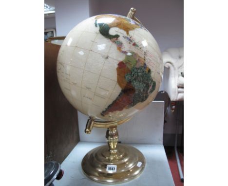A Geological Specimen Terrestrial Globe, on brass effect support, 53cm high.