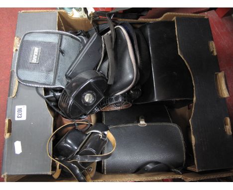 Cameras - Polaroid Land, JVC MX, Halina, Prinz binoculars, Discman CD player.