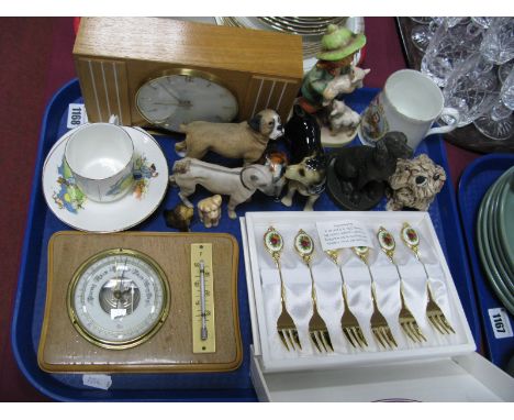 Junghans Mantle Clock, Barigo Barometer, Royal Albert cake forks, Goebel Shepherds Boy, other figures etc:- One Tray
