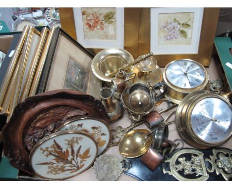 H Samuel Wall Clock, Weathermaster barometer, brass ware, prints etc:- One Box