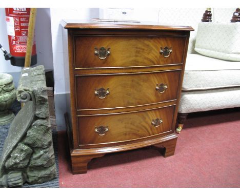 Reprodux Mahogany Bow Fronted Chest of Three Drawers, on bracket feet, 53cm wide.