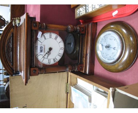 A XIX Century Walnut/Pine Mantel Clock, with white dial, reeded pilasters, bracket feet; together with an early XX Century oa