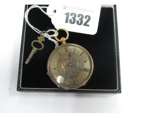 An Openface Pocketwatch, the decorative dial with Roman numerals (worn), within engine turned case, with vacant cartouche, st