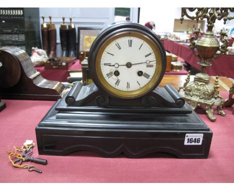 A XIX Century Black Slate Cased Mantel Clock, with eight-day movement, C.J. &amp; Co.