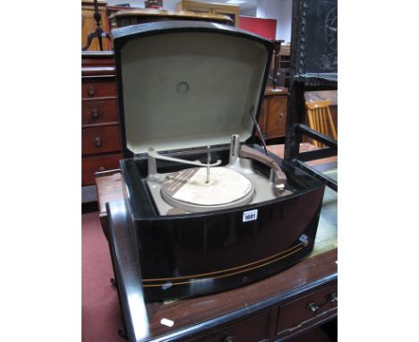 A Mid XX Century Pye BSR Monarch UA8 'Black Box' 4 speed record changer tabletop turntable, black lacquered bow fronted case 