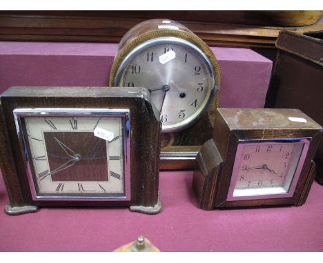 An Early XX Century Mahogany Inlaid Napoleon Style Mantel Clock, with a silver dial, together with a 1920's Enfield 8 day man