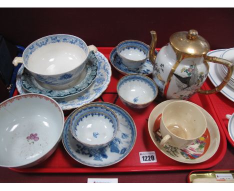 Three XIX Century Blue and White Porcelain Tea Bowls and Two Saucers, XIX Century floral bowl 14cm diameter (cracked), Japane