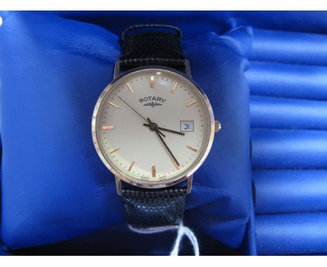 Rotary: A 9ct Gold Cased Gent's Quartz Wristwatch, the signed dial with line markers and date aperture, case back engraved wi