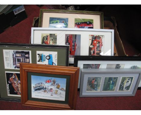 A Quantity of Framed Advertisements, prints, photographs, all Range Rover themed.