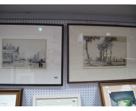 Eveleen Buckton (1872-1962), 'Avenue of Trees'. etching, graphite signed, 22 x 33.5cm; Philip W. Davis, City Centre Scene, wi