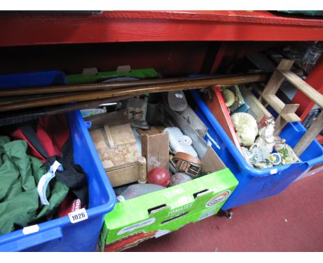 Snooker Cues, Polaroid, resin books ends, golf clubs, tools, etc.