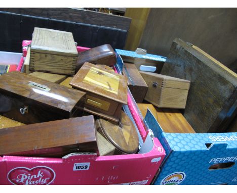 A Collection of Wooden Boxes, savings boxes, jewellery, cigarette examples etc:- One Box