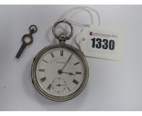 A Victorian Silver Pocket Watch, Chester 1899, white enamel dial 'J. Greaves, Sheffield' Roman numerals, with subsidiary seco
