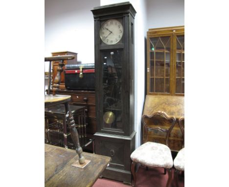 A 1920's Oak Longcase Clock, with glazed door, silvered dial, eight day movement.