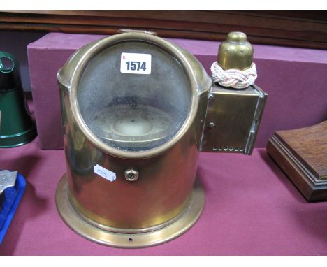 Brass Cased Ship's Binnacle Compass, 'K.H.' under North pointer, candle box present, 22.5cm high.
